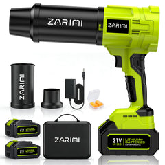 ZARIMI blower front view showing compact design and fast cleaning benefit