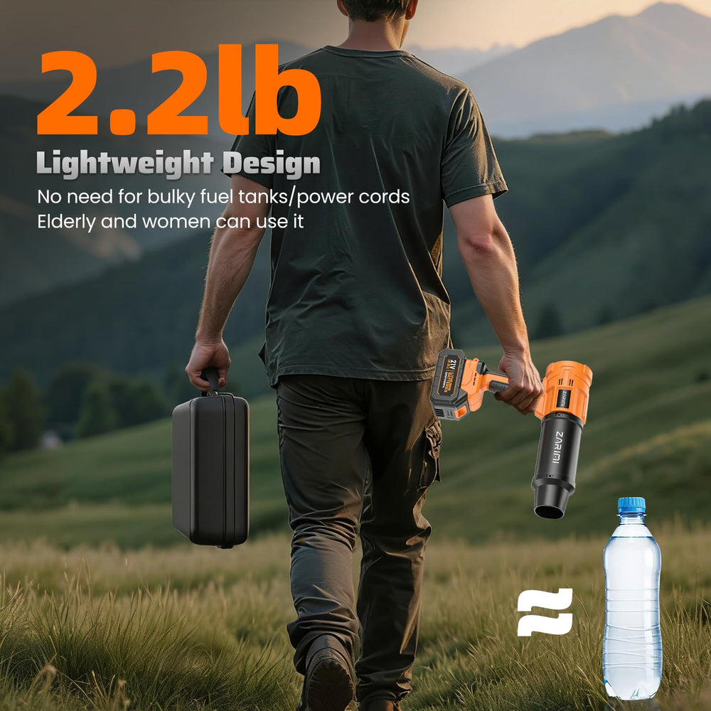 ZARIMI size comparison with a hand demonstrating lightweight ergonomic handling benefit