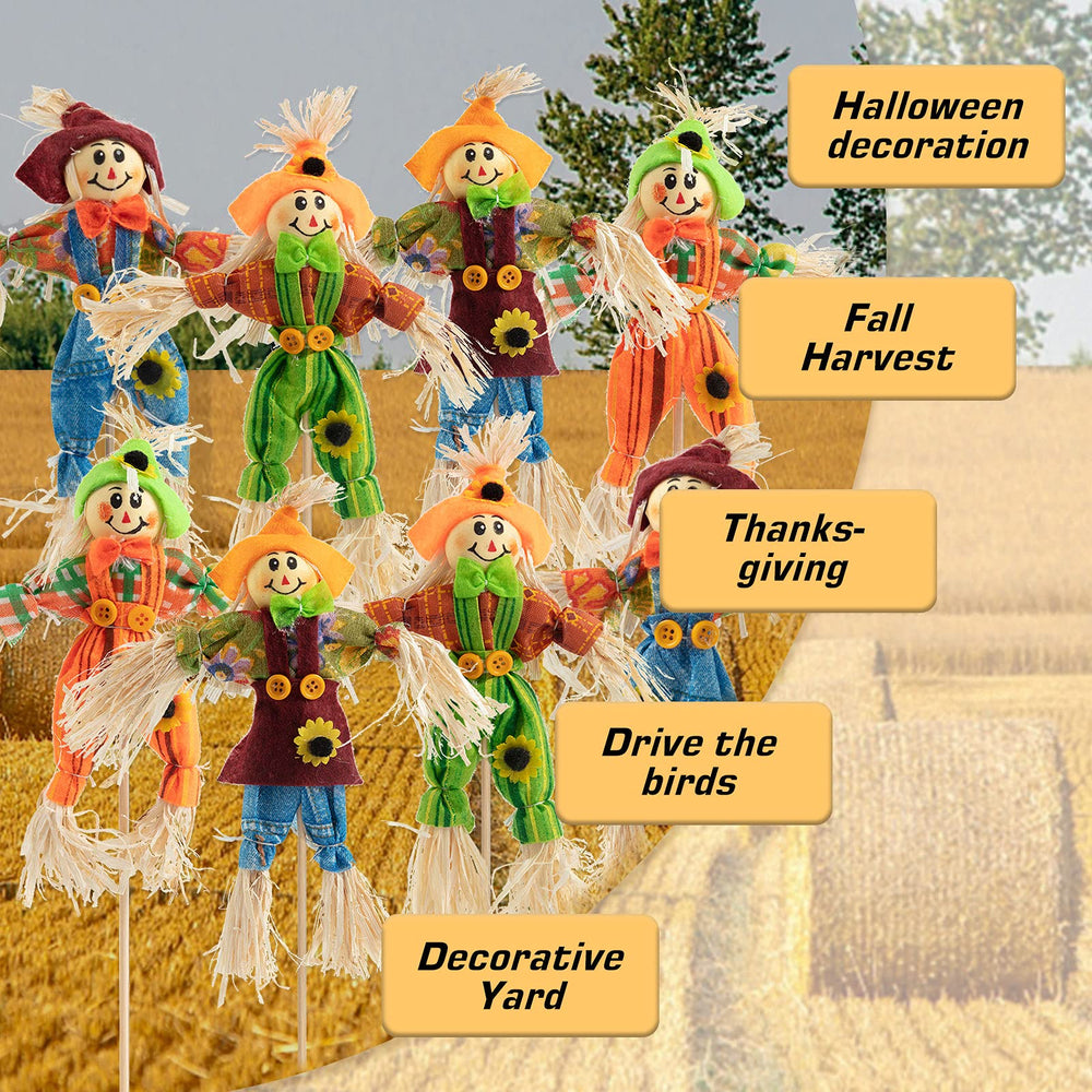ZAUGONTW multiple scarecrows along a fence creating welcoming display
