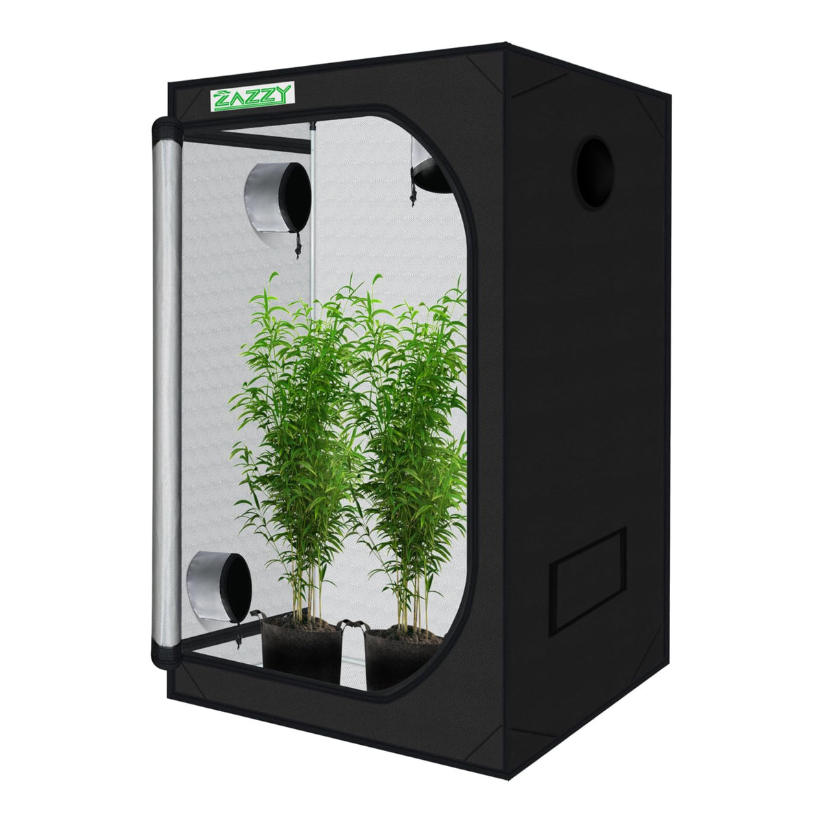 zazzy front view of 4x4 grow tent showing compact footprint and entry benefit