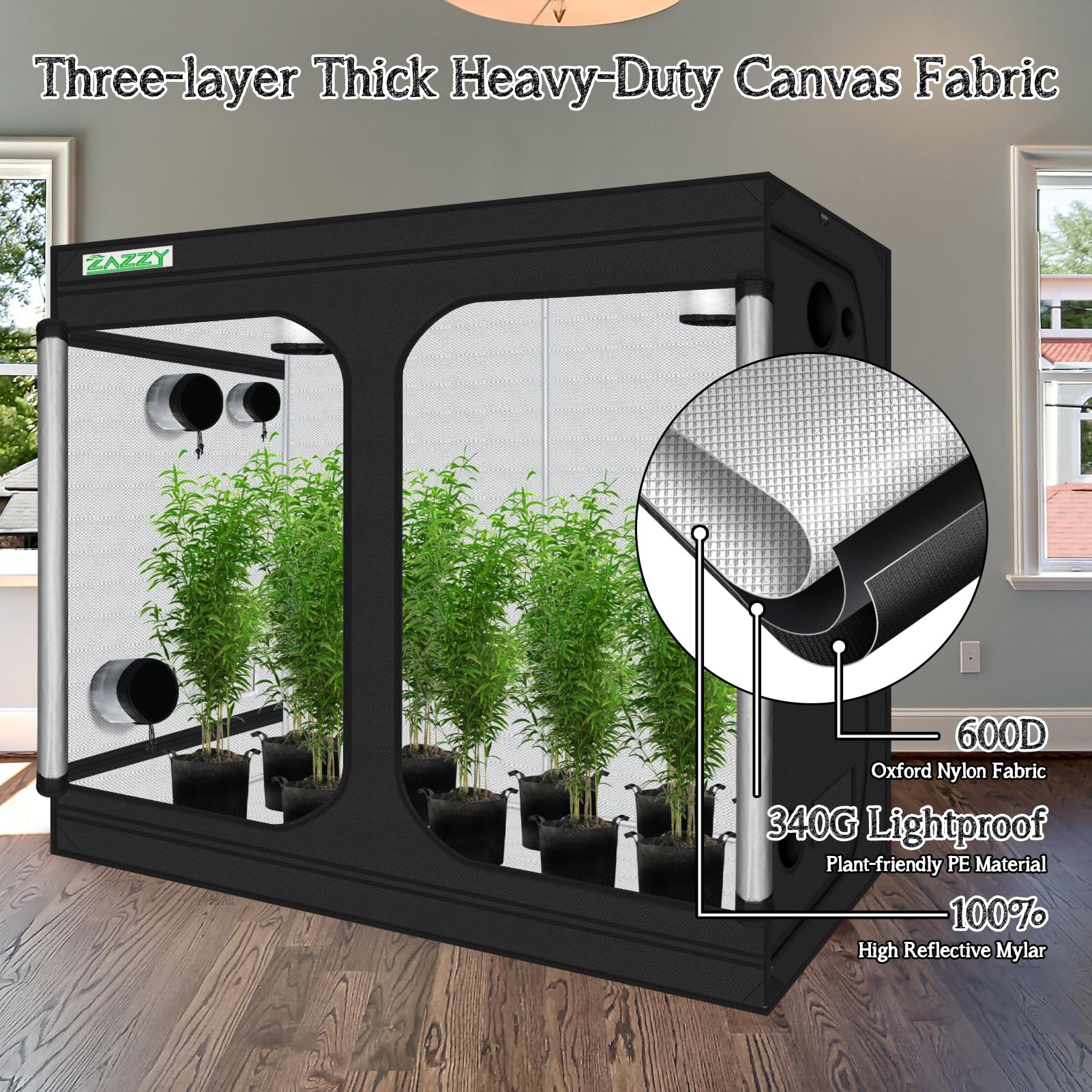zazzy observation window and zipper open for low-impact plant monitoring benefit