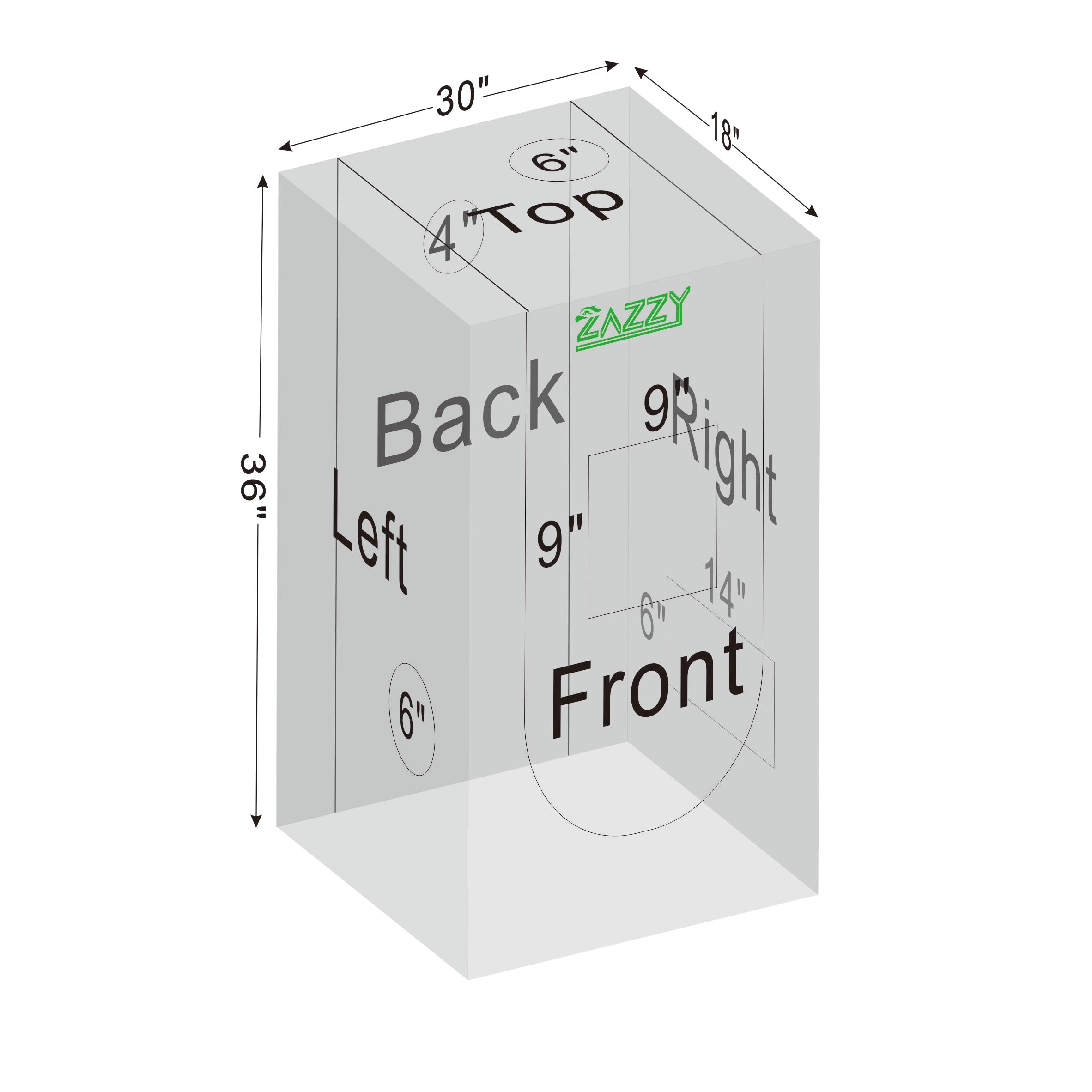 zazzy tent next to ruler showing 18x30x36 size for space-planning convenience