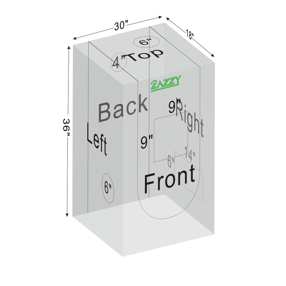 zazzy tent next to ruler showing 18x30x36 size for space-planning convenience