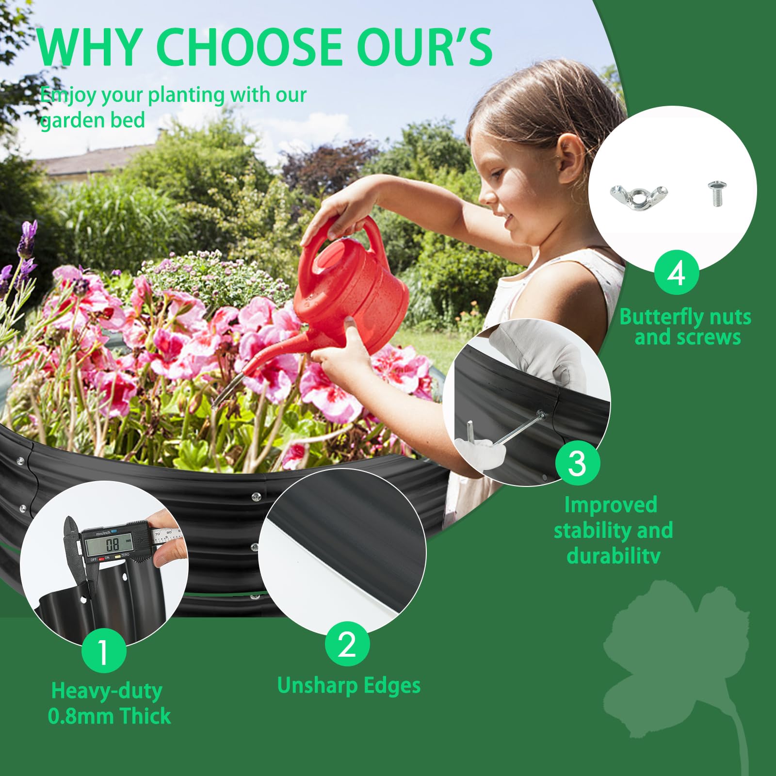 zbzbml assembled garden bed in yard demonstrating easy planting access and tidy layout