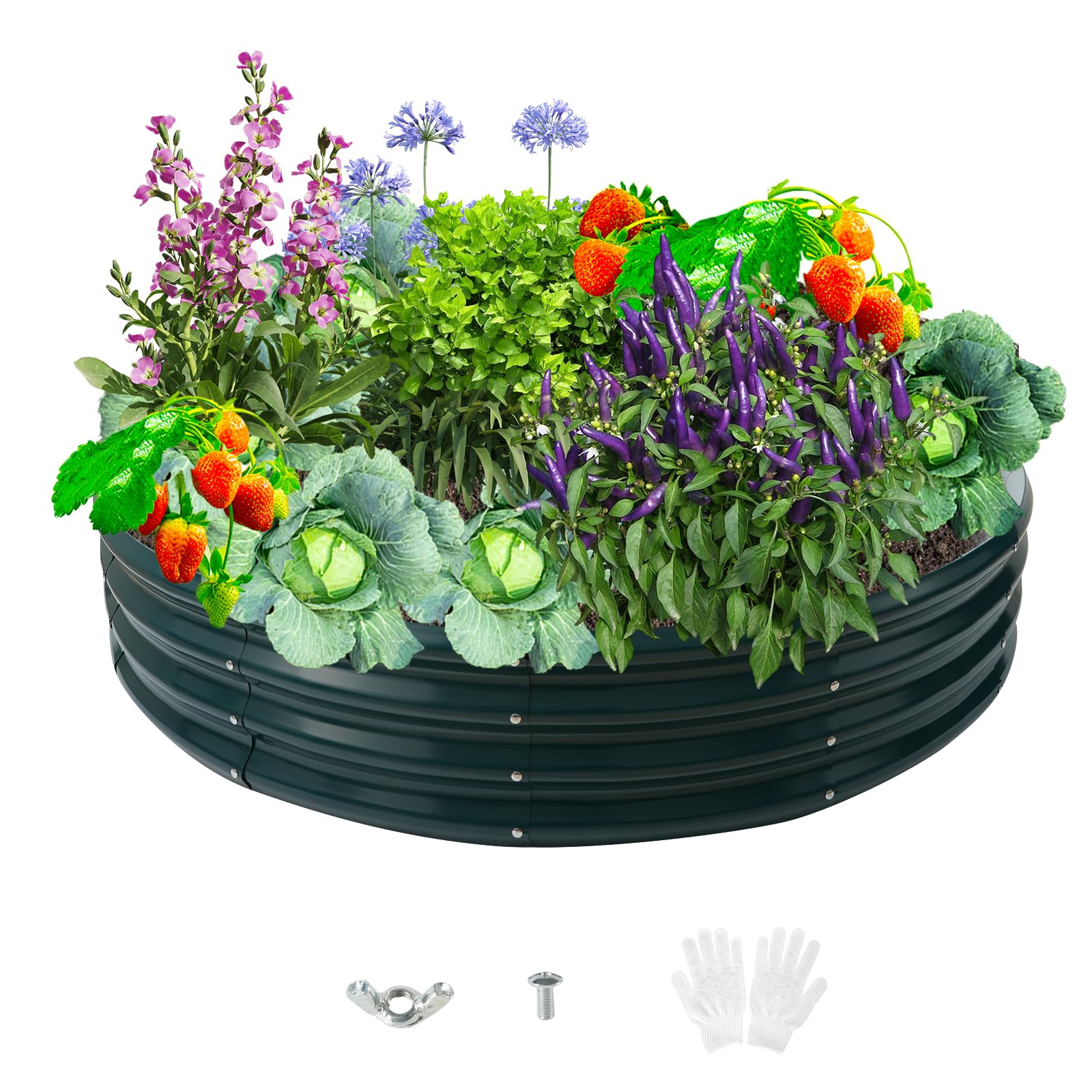 zbzbml front view of assembled round raised bed showing durable structure and planting space