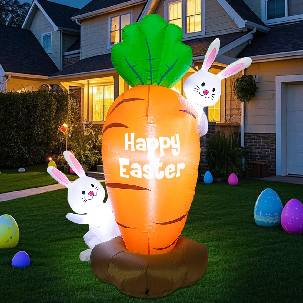 Zcaukya front view of inflatable carrot with bunnies showing holiday appeal