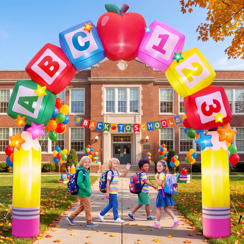 ZeahVeyora arch front view showing colorful welcome, draws attention