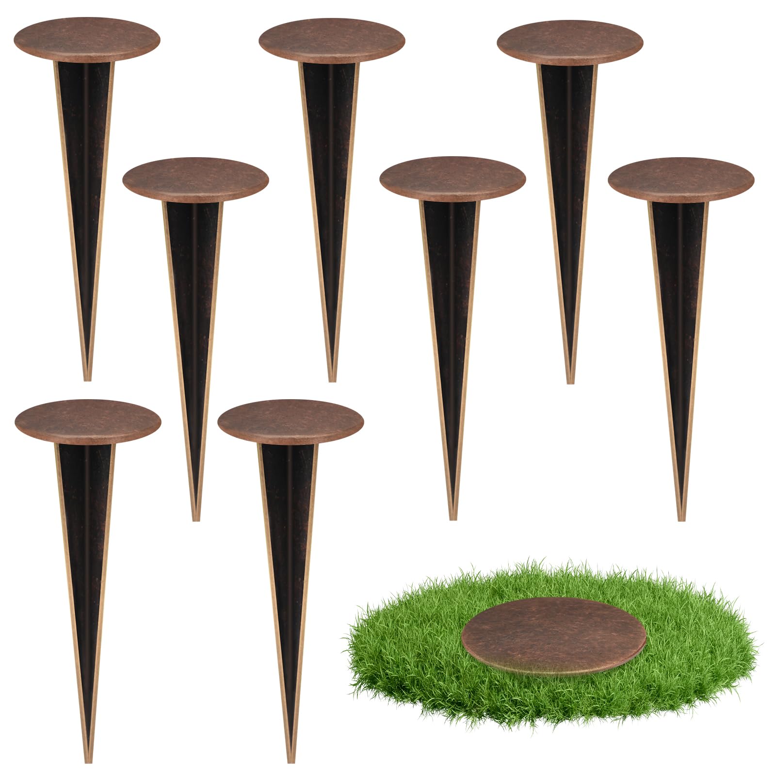 Zealor front pack showing eight brass property line markers, durable and ready to install
