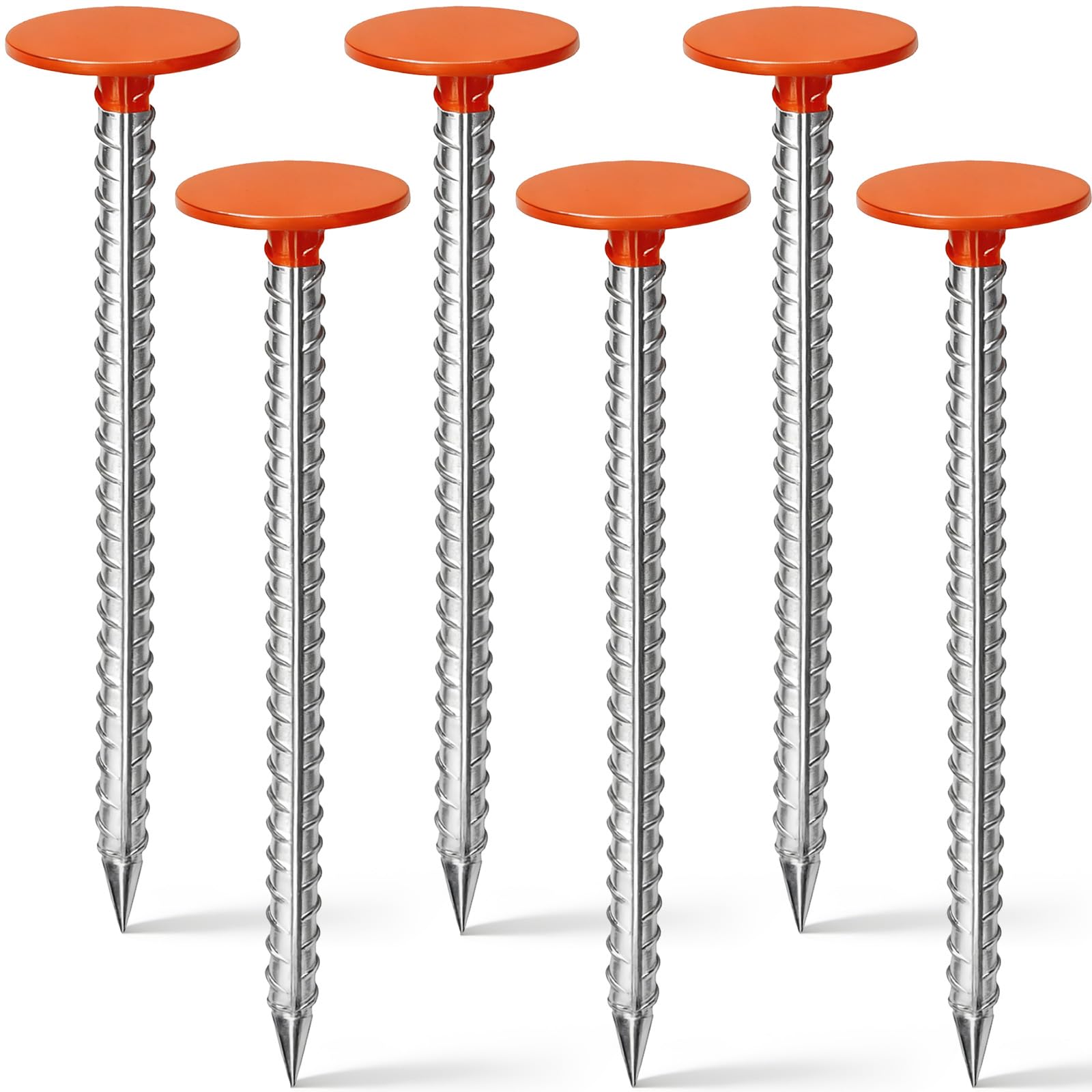 Zealor front view of six orange-capped stakes showing ready-to-use set and visibility