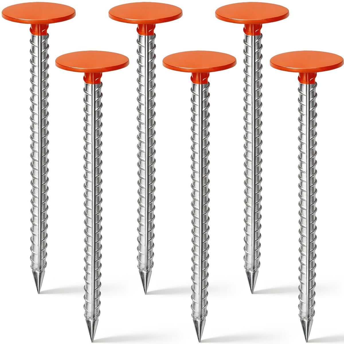 Zealor front view of six orange-capped stakes showing ready-to-use set and visibility