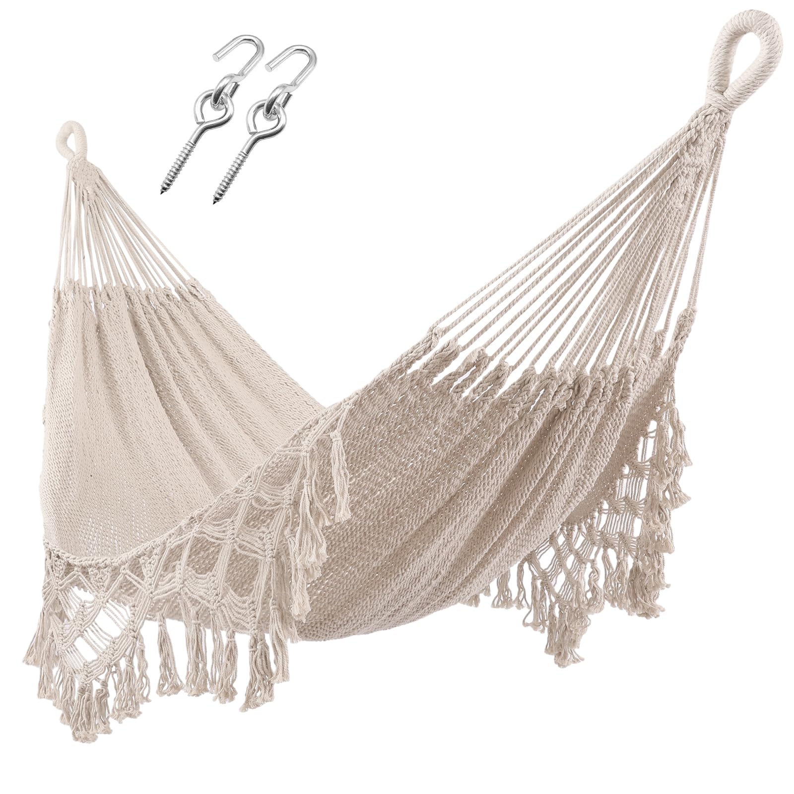 ZEANTZ ZEAN hammock front view showing roomy two-person design and tassels