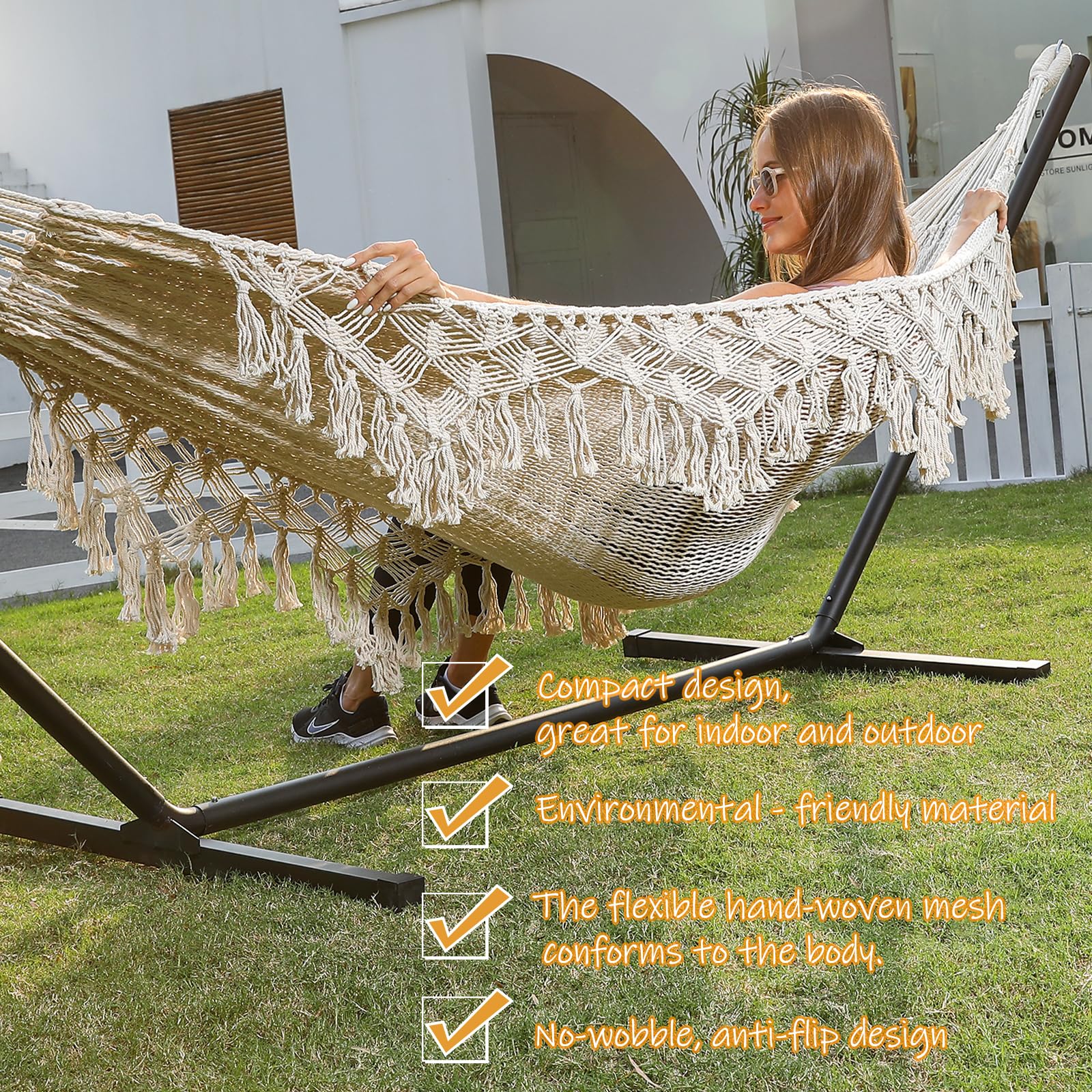ZEANTZ ZEAN hammock installed on patio providing a relaxing outdoor lounging benefit