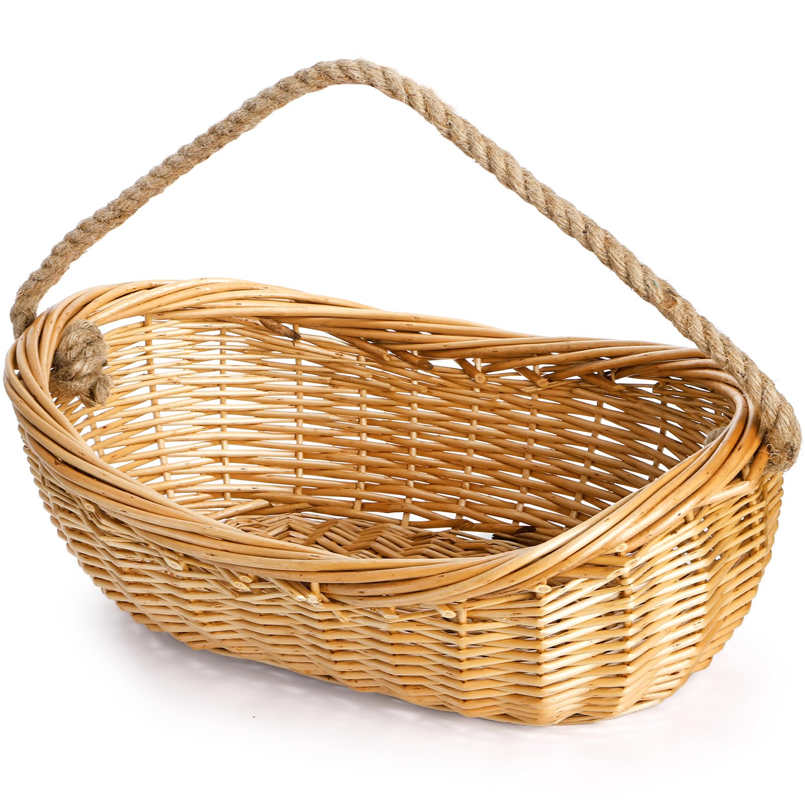 ZEAYEA front view of wicker basket showing full shape and roomy capacity