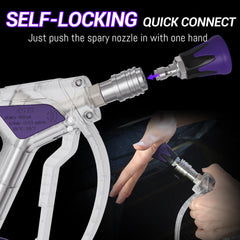 Zebra Clean 25° rubber nozzle and stainless tip delivering safe, even spray