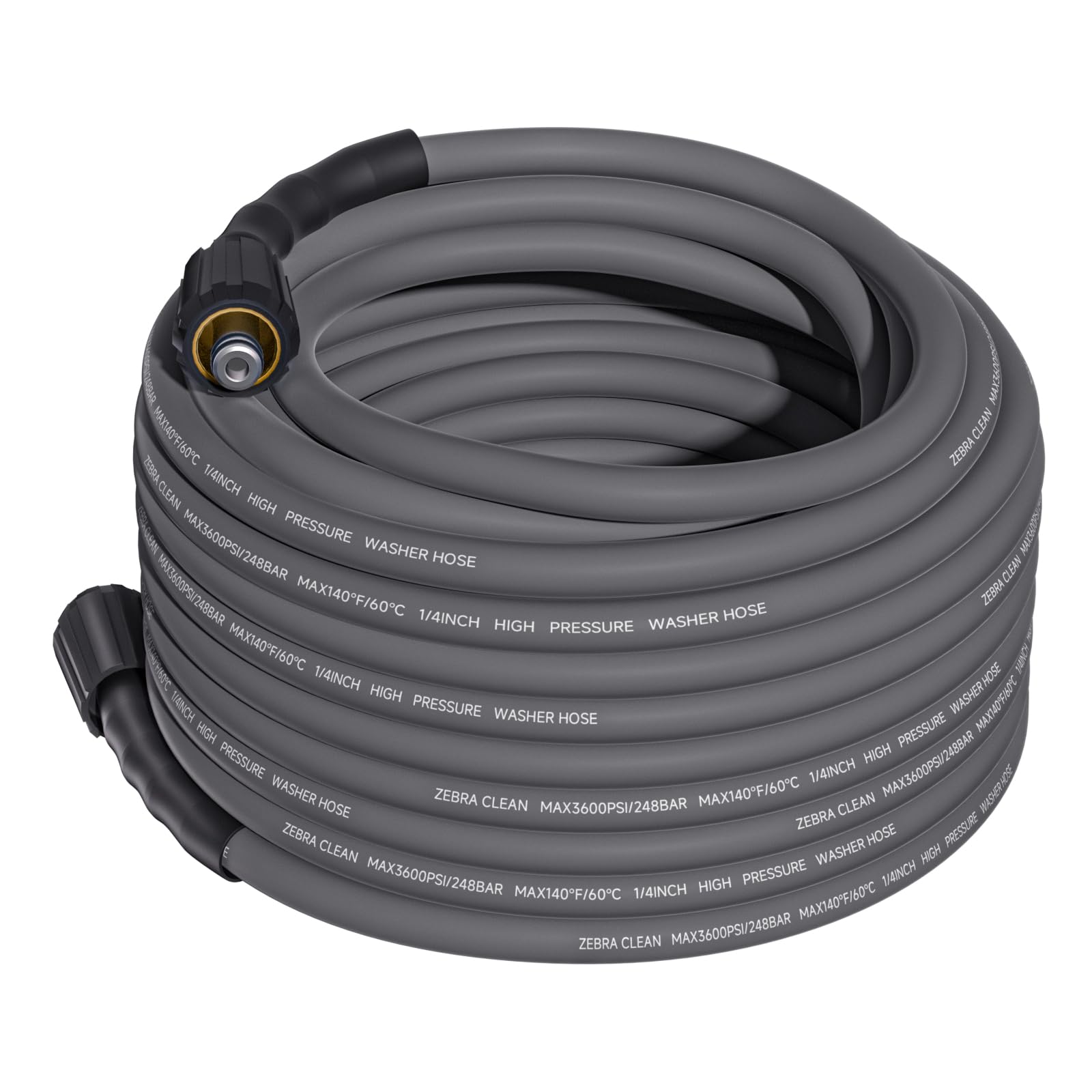 Zebra Clean front view of coiled 50ft hose showing compact storage benefit