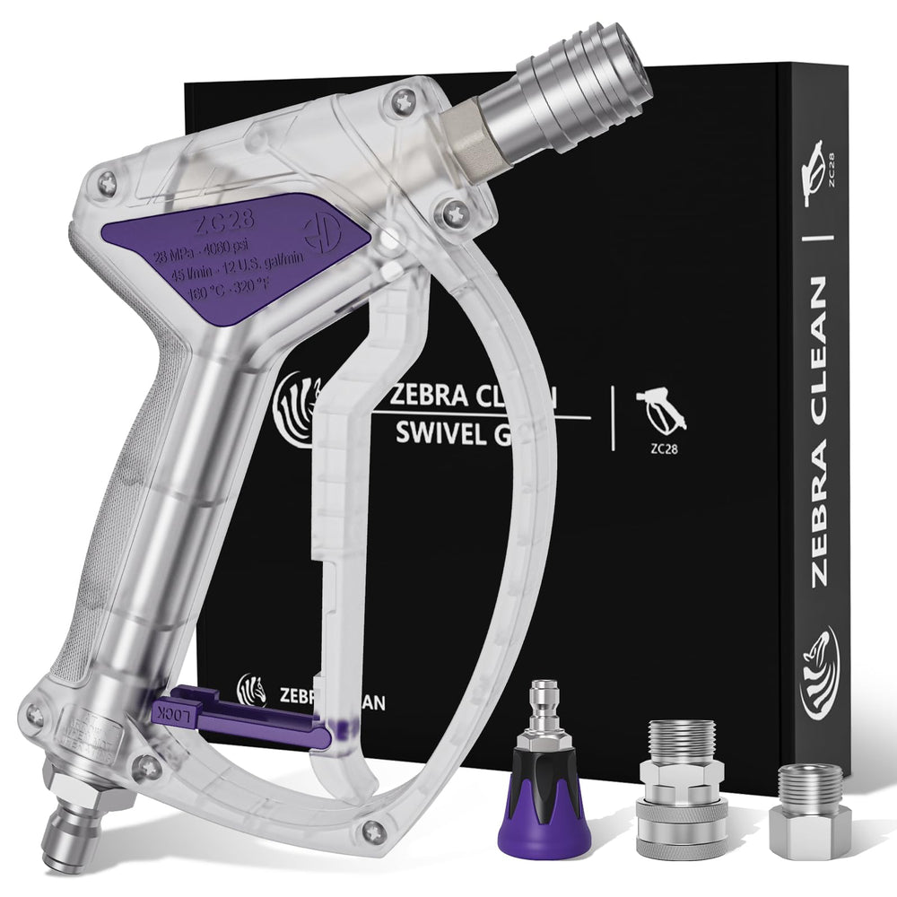 Zebra Clean front view of compact stubby pressure washer gun for tighter spaces