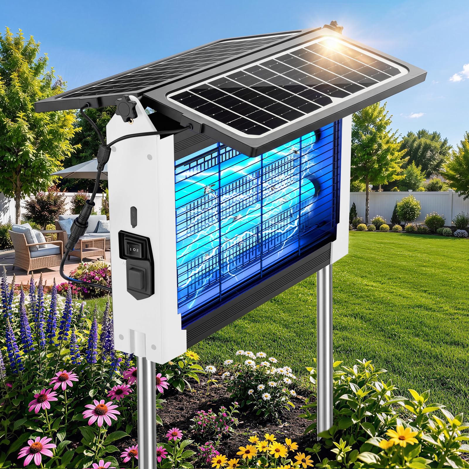 zechuan front view of solar bug zapper showing compact design and benefits