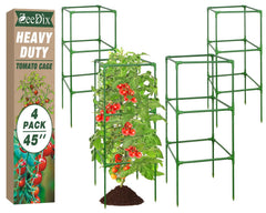 ZeeDix front view of four boxed square tomato cages showing ready-to-assemble kit benefits