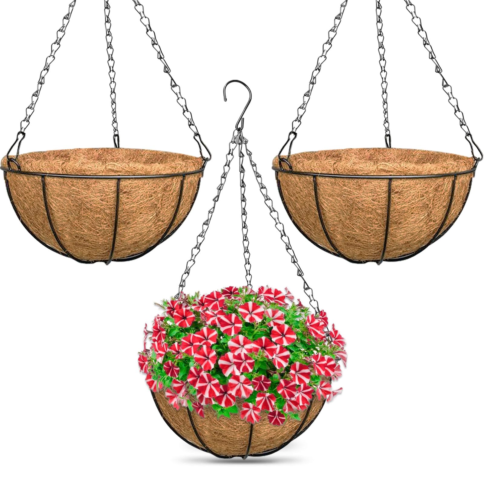 ZeeDix front view of metal hanging basket showing neat planter and ready-to-hang benefit