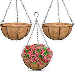 ZeeDix front view of metal hanging basket showing neat planter and ready-to-hang benefit