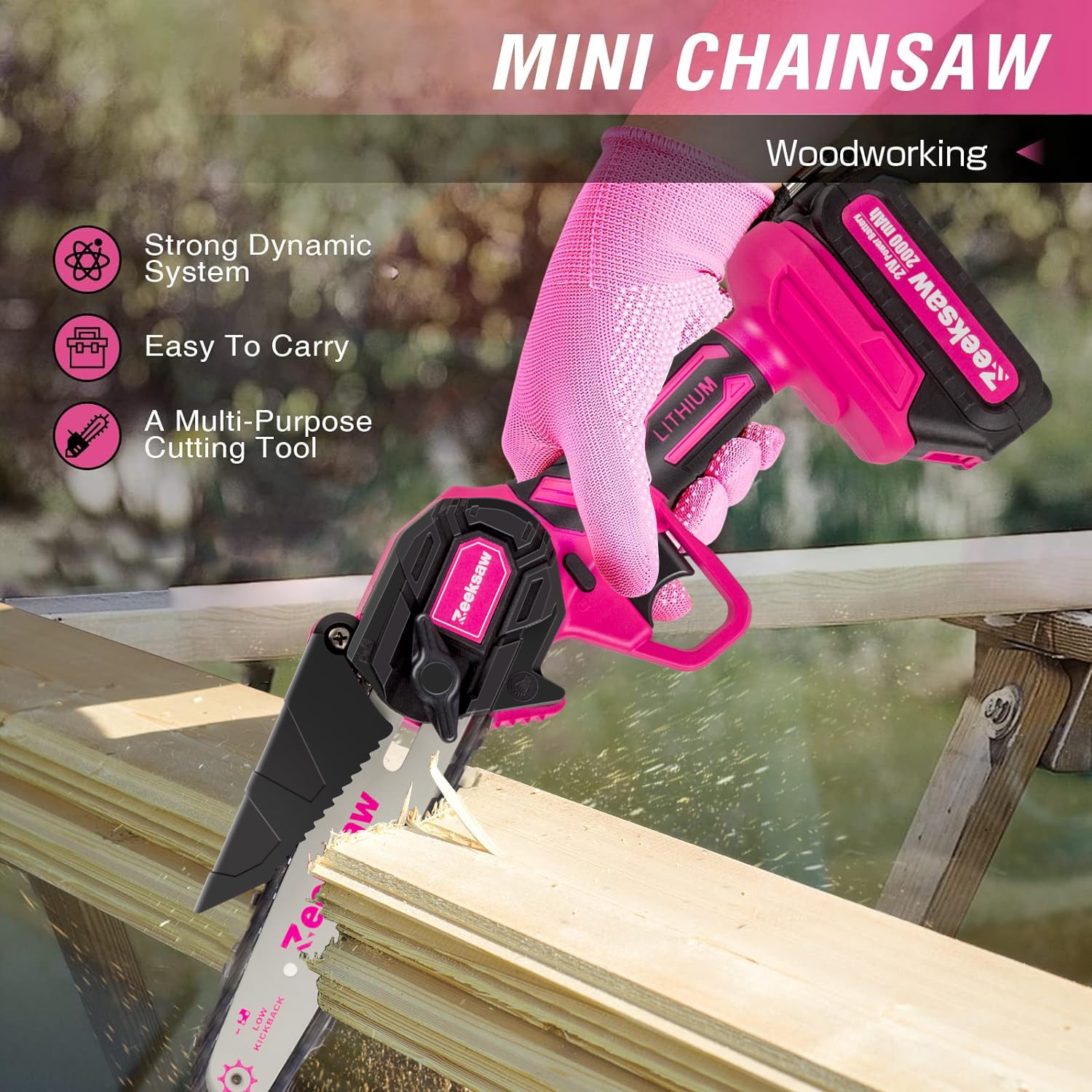 Zeeksaw cutting a branch to illustrate fast 22 ft/s speed and efficient pruning