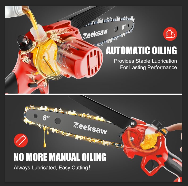 Zeeksaw automatic oiler closeup keeping chain consistently lubricated