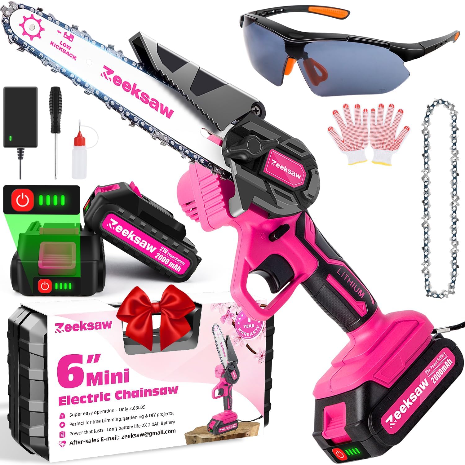 Zeeksaw front view packaged showing compact design and pink finish for easy handling
