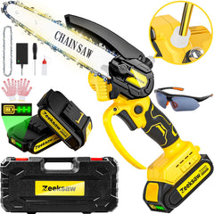 Zeeksaw front view showing compact cordless chainsaw and benefits of portability