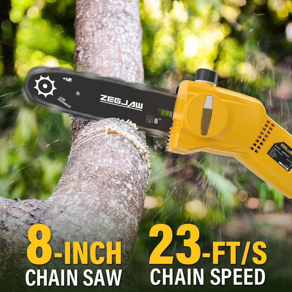 ZEGJAW close-up of 8-inch chain and bar demonstrating cutting quality