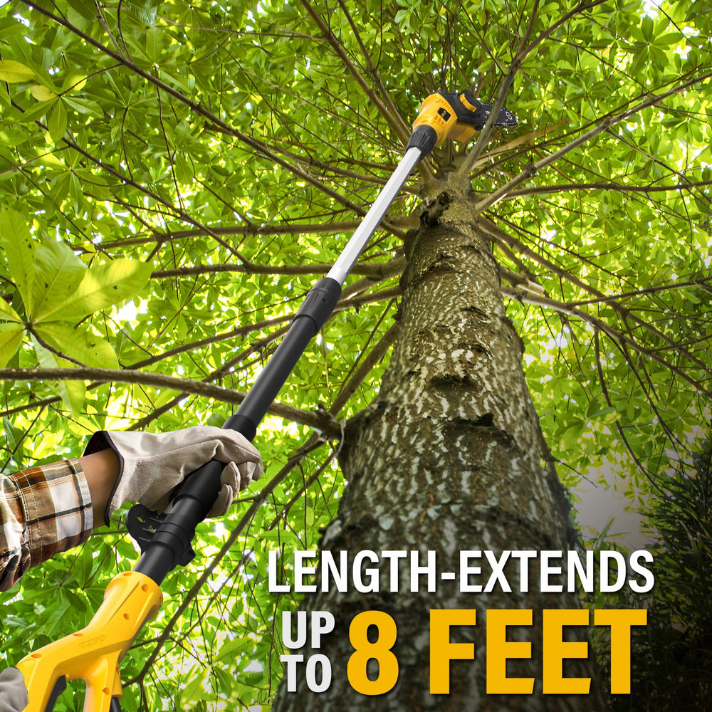 ZEGJAW saw extended cutting high branch showing 13-foot reach benefit