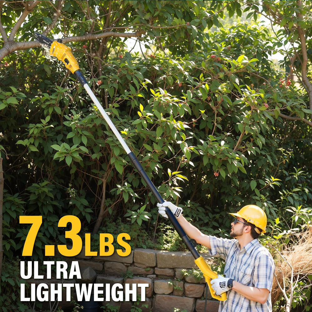 ZEGJAW lifestyle image trimming yard branches emphasizing safer ladder-free work