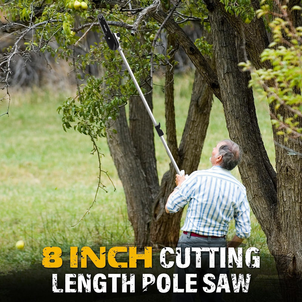 ZEGJAW pole saw cutting overhead branch demonstrating reach and adjustable angle advantage