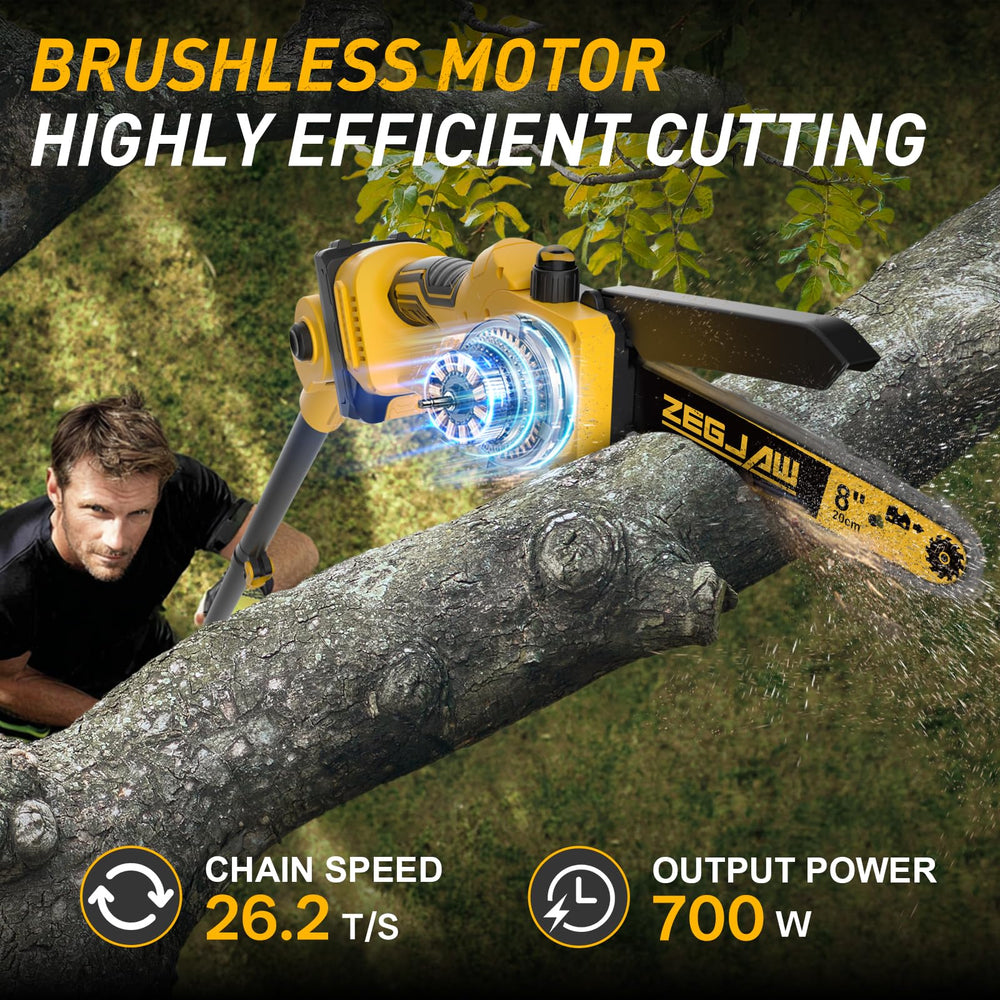 ZEGJAW mini chainsaw in use pruning a branch for efficient yard work