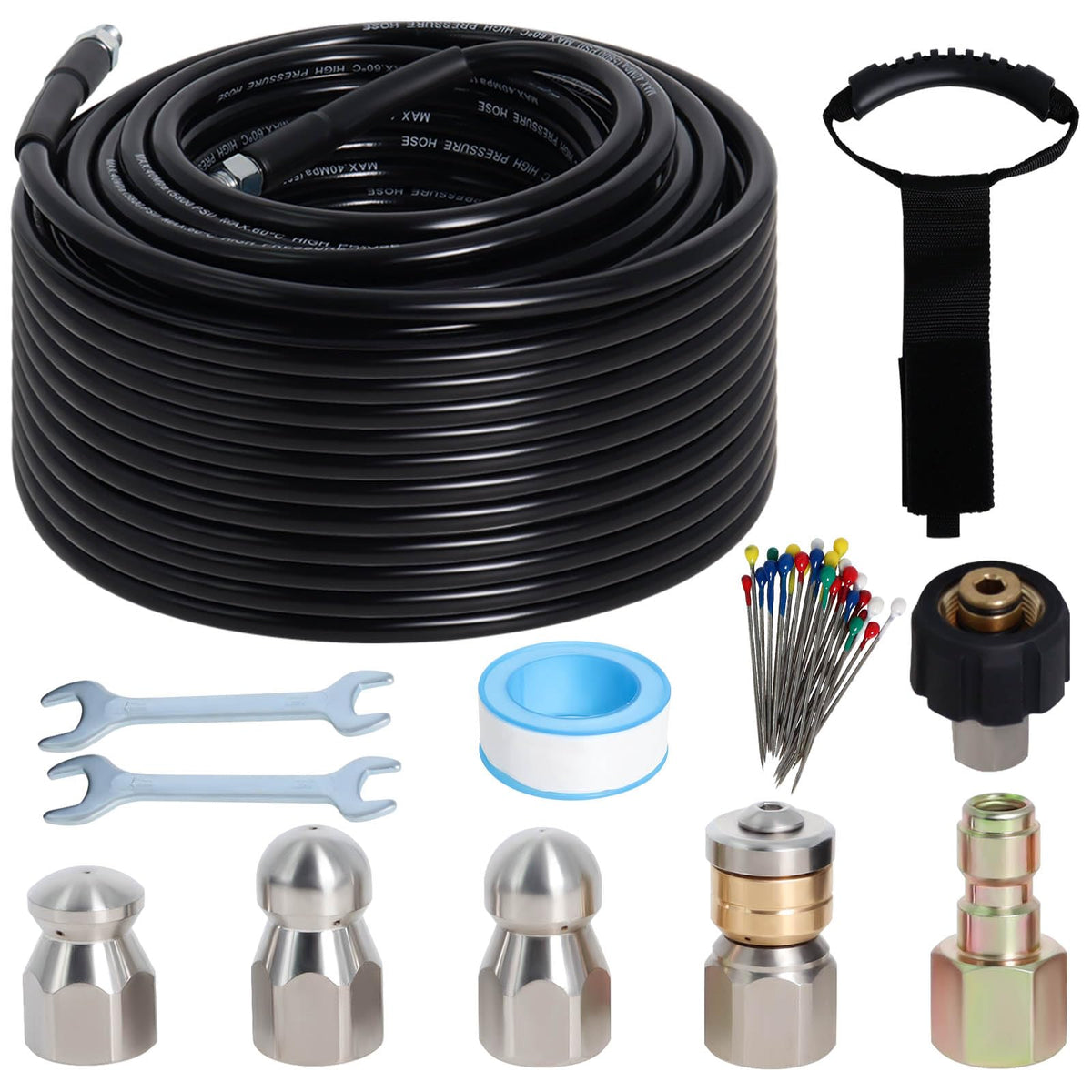 Zejoot front packaging showing complete sewer jetter kit with accessories for fast setup