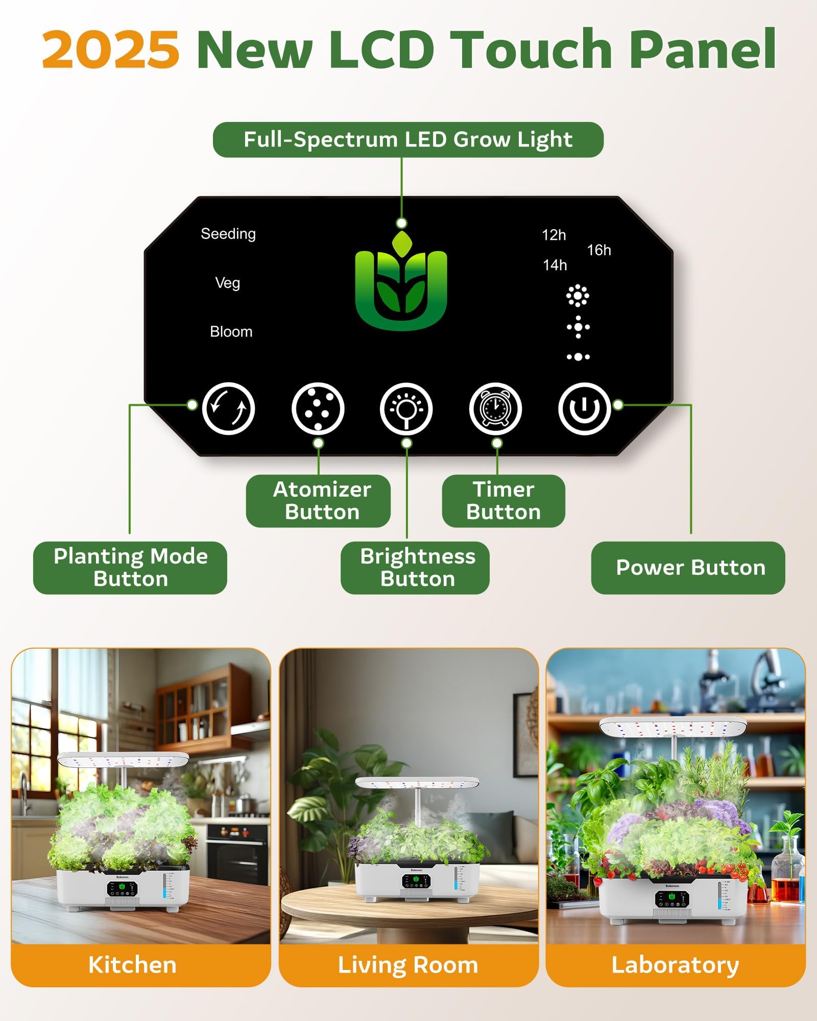 Zekeson LCD touch panel close-up enabling easy control and quiet pump benefit