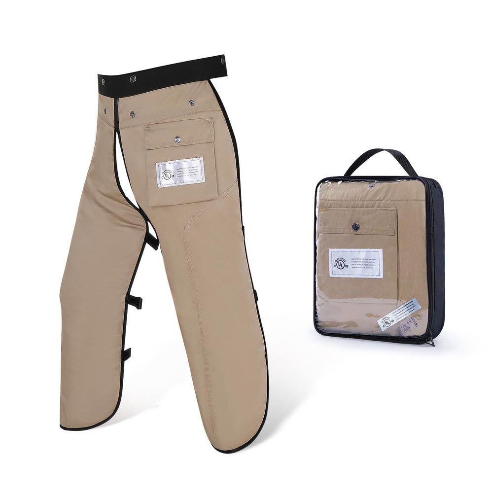 ZELARMAN front view apron chaps showing waist-to-ankle coverage and protection
