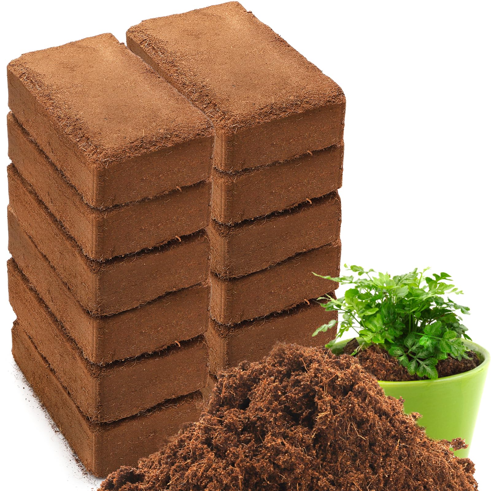 ZENFUN front packaging showing 12 compressed coco coir bricks and benefits