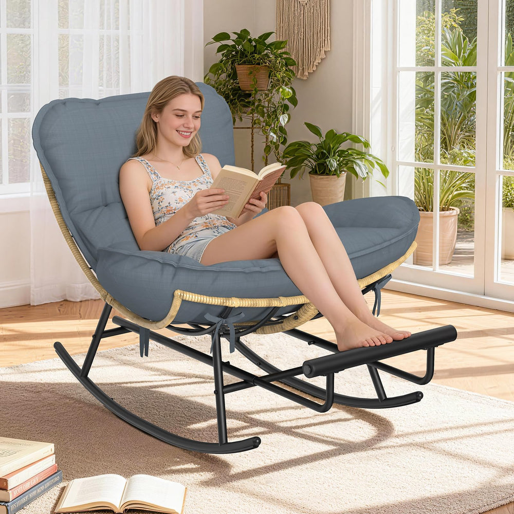 ZENPETIO front view showing oversized papasan rocker and plush cushion for comfort