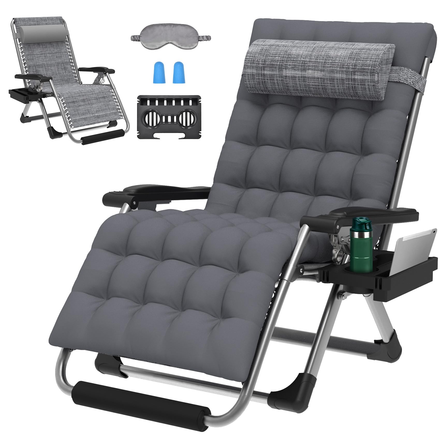 ZENPETIO front view of oversized zero gravity chair showing roomy seat and cushion for comfort