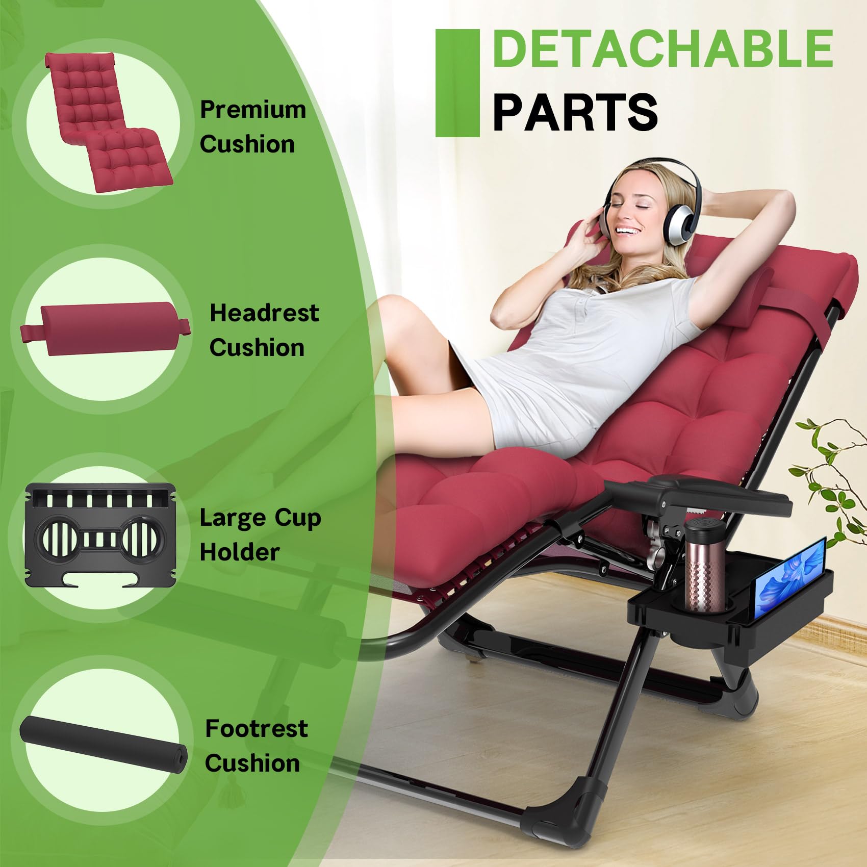 ZENPETIO side profile demonstrating adjustable recline for customized support