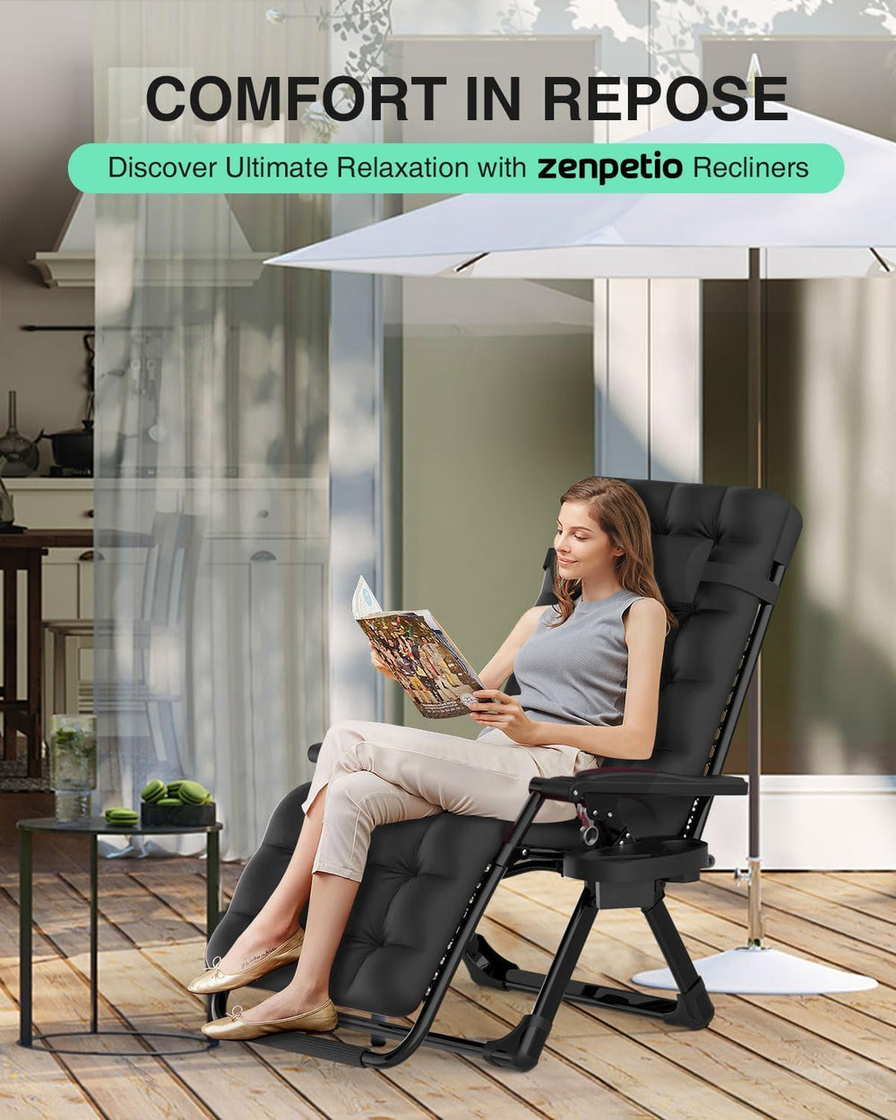ZENPETIO removable cushion detail showing padding and breathable fabric benefit