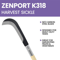 Zenport sickle in use cutting thick weeds demonstrating reach and power