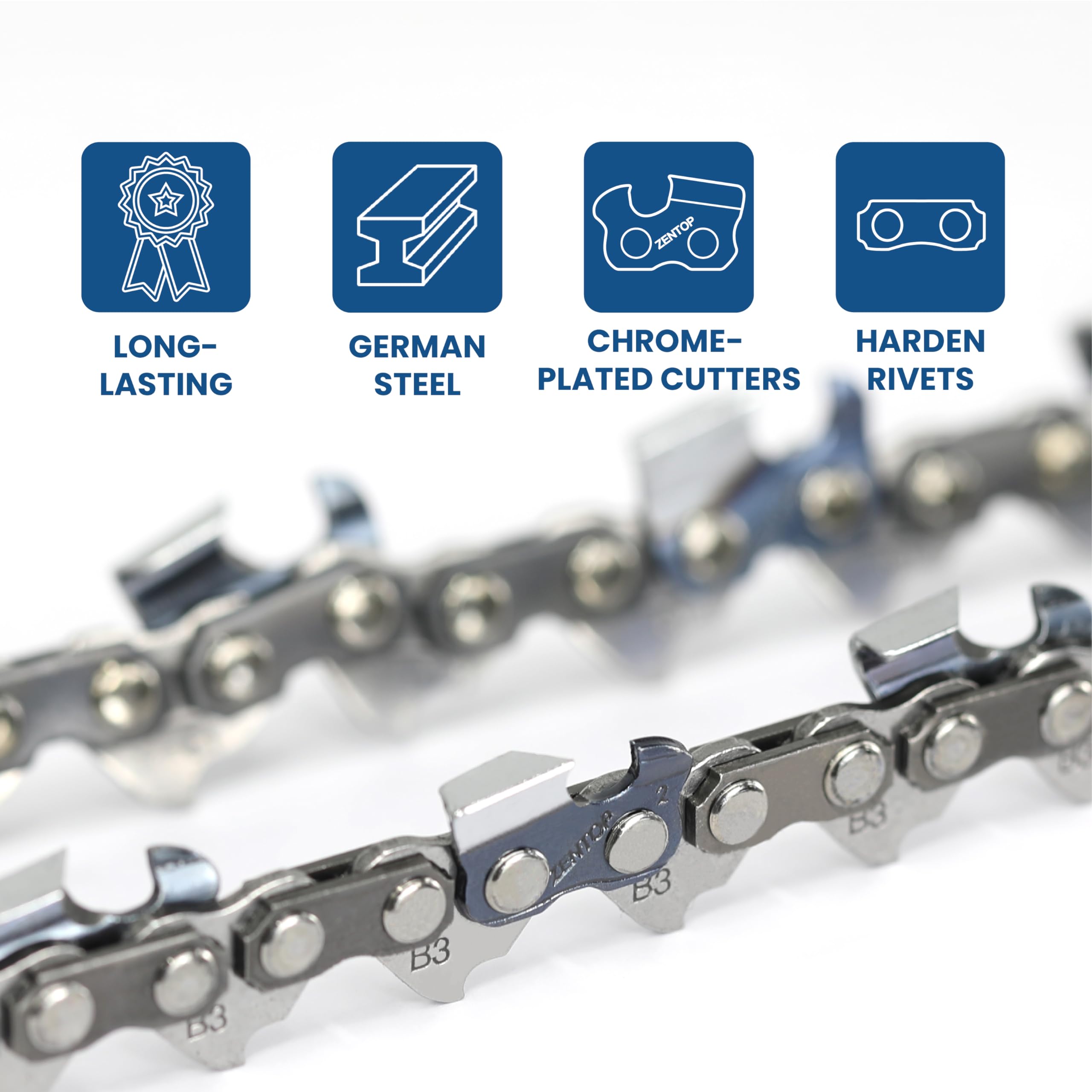 ZENTOP chain mounted on 18-inch bar in use for smoother, consistent cutting