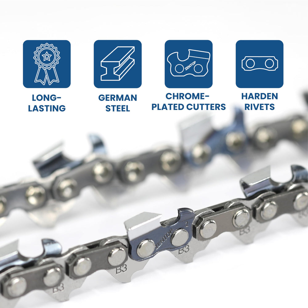 ZENTOP chain mounted on 18-inch bar in use for smoother, consistent cutting