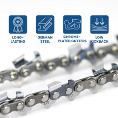 ZENTOP chain beside ruler showing 74 drive links for accurate sizing benefit