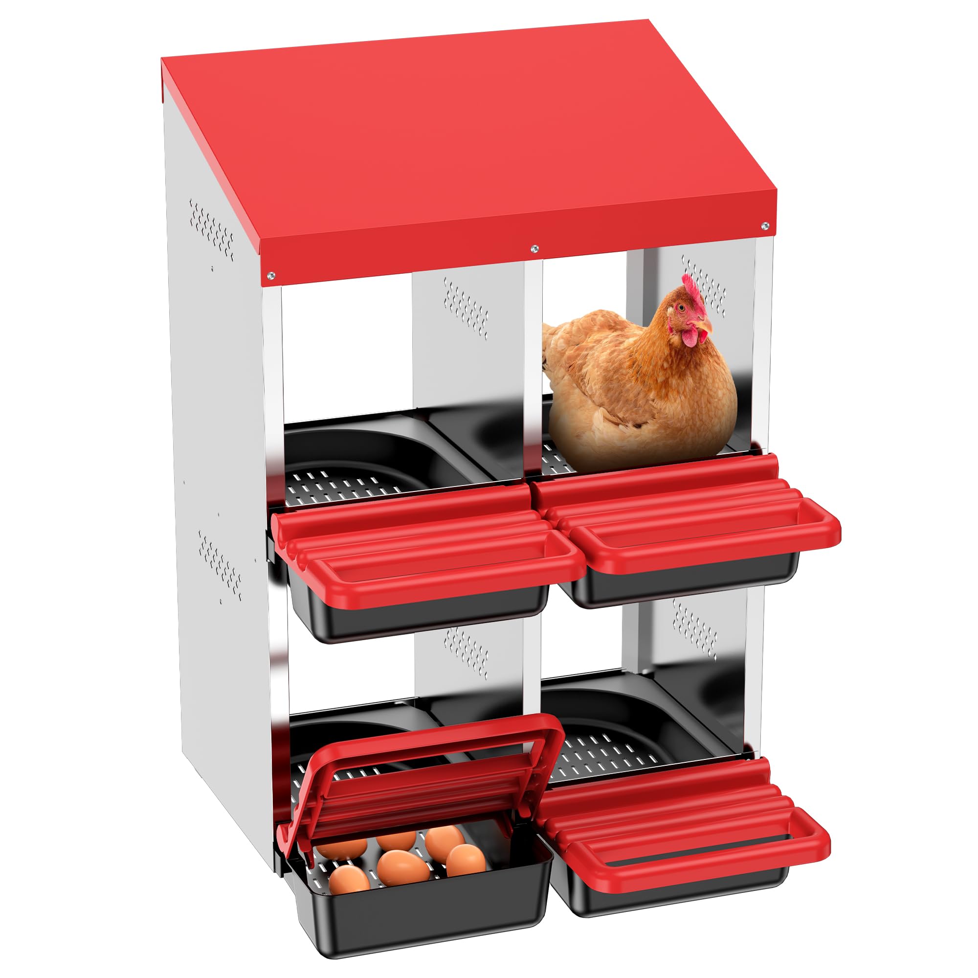 ZenxyHoC front view of red two-tier nesting box shows organized egg compartments and easy access