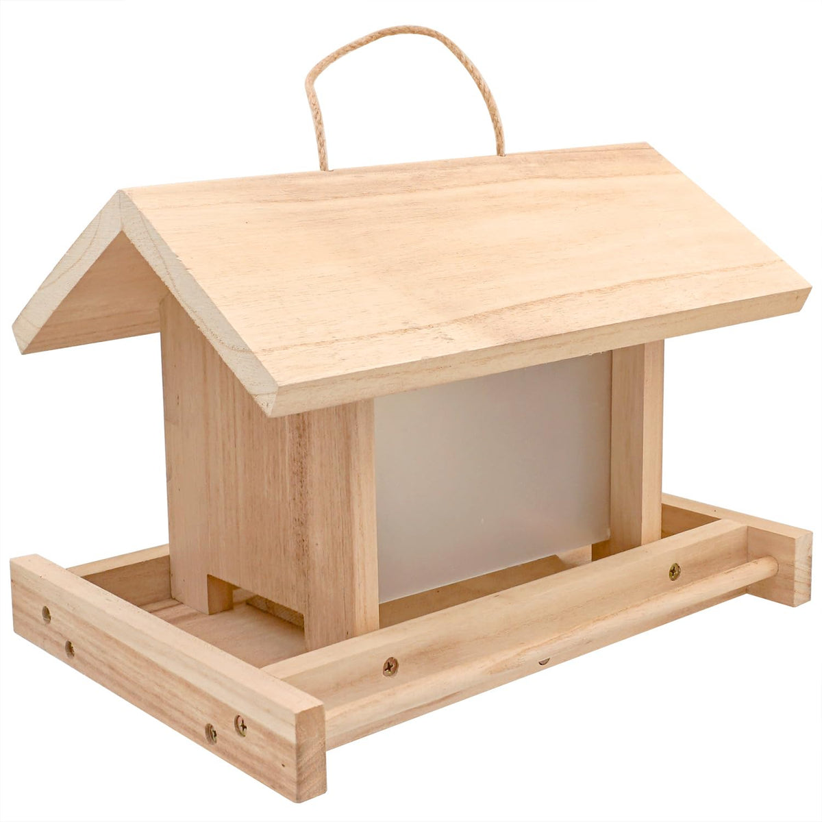 Zeqeey front view showing hanging wooden feeder and natural finish for curb appeal