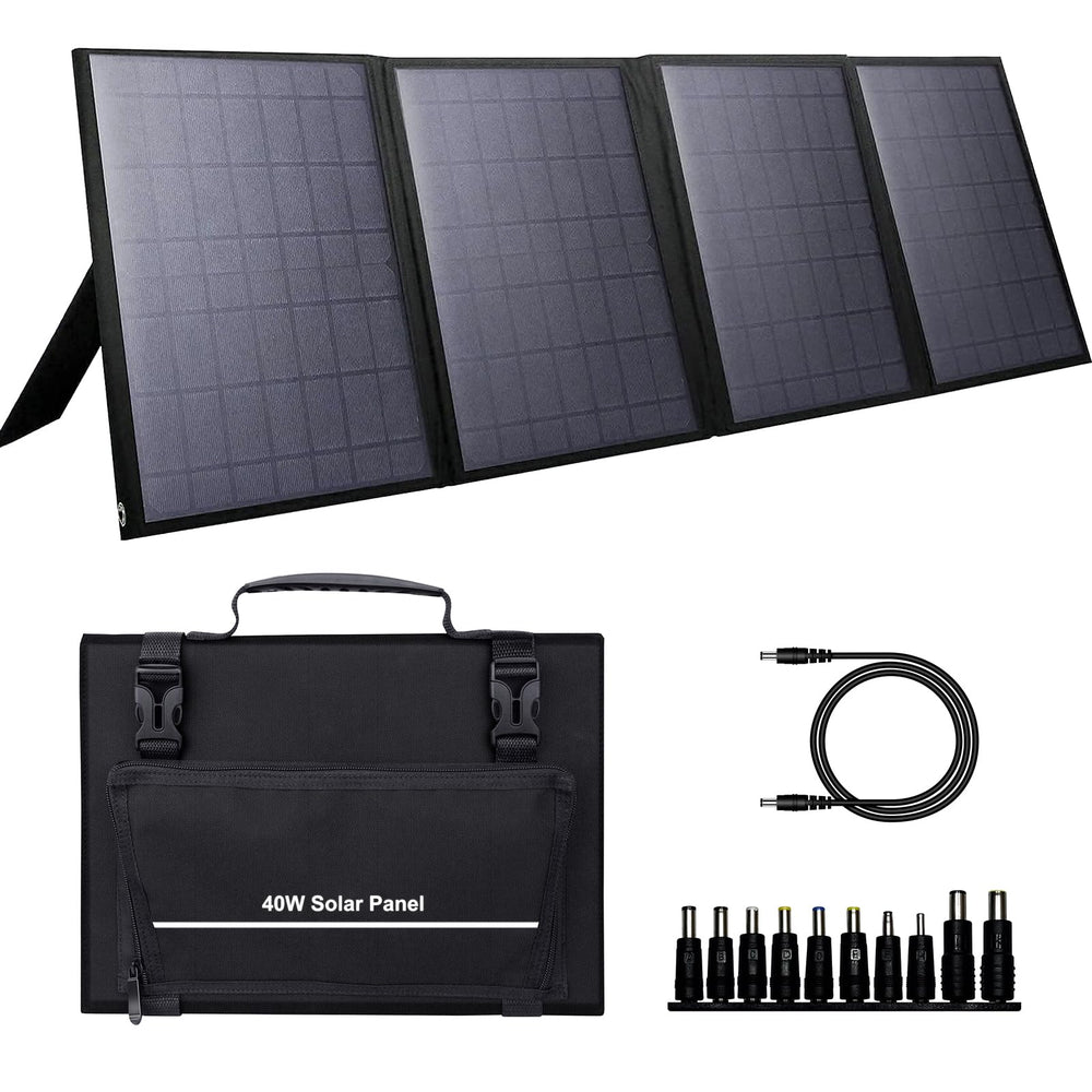 ZeroKor folded front view showing compact portable solar panel and easy storage benefit