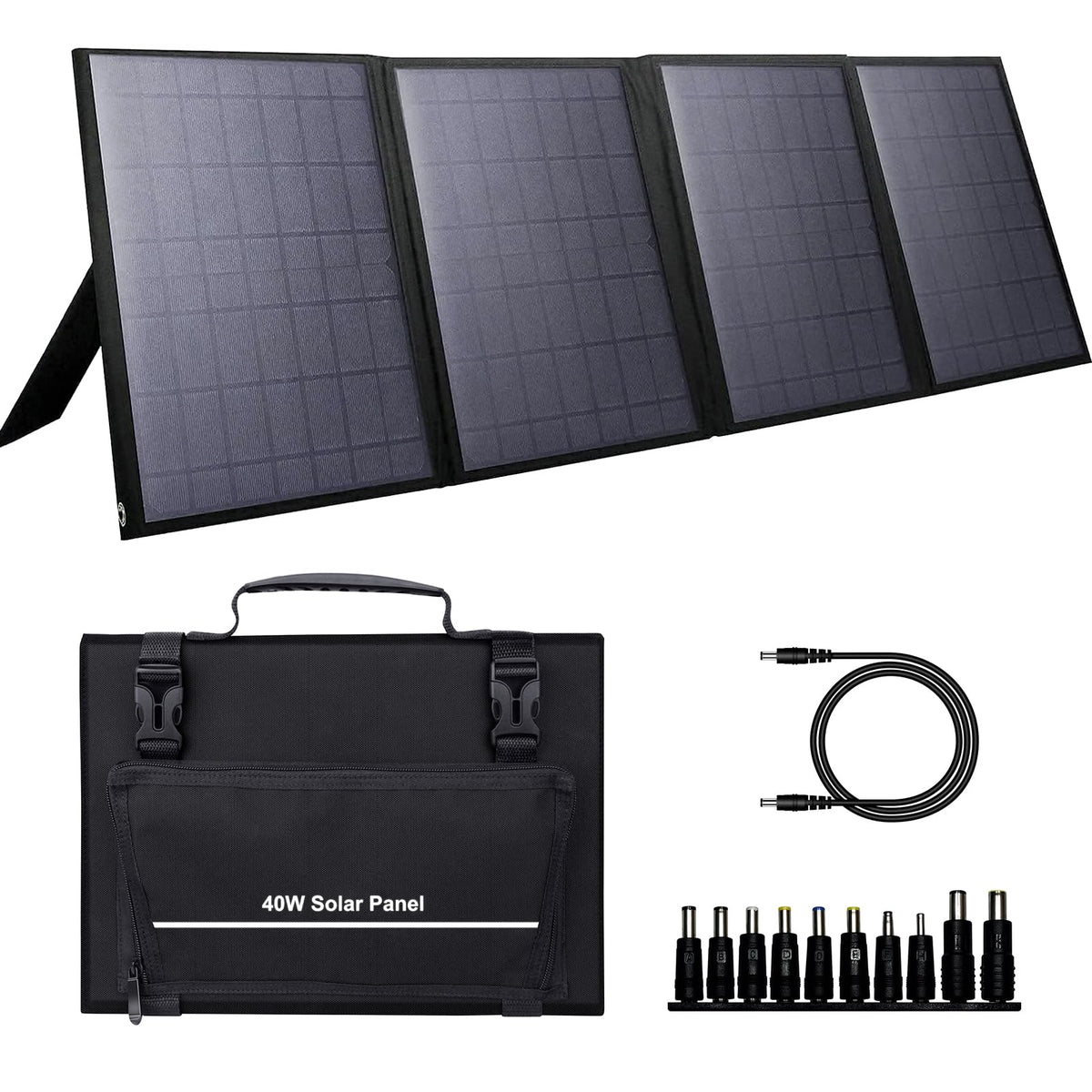 ZeroKor folded front view showing compact portable solar panel and easy storage benefit