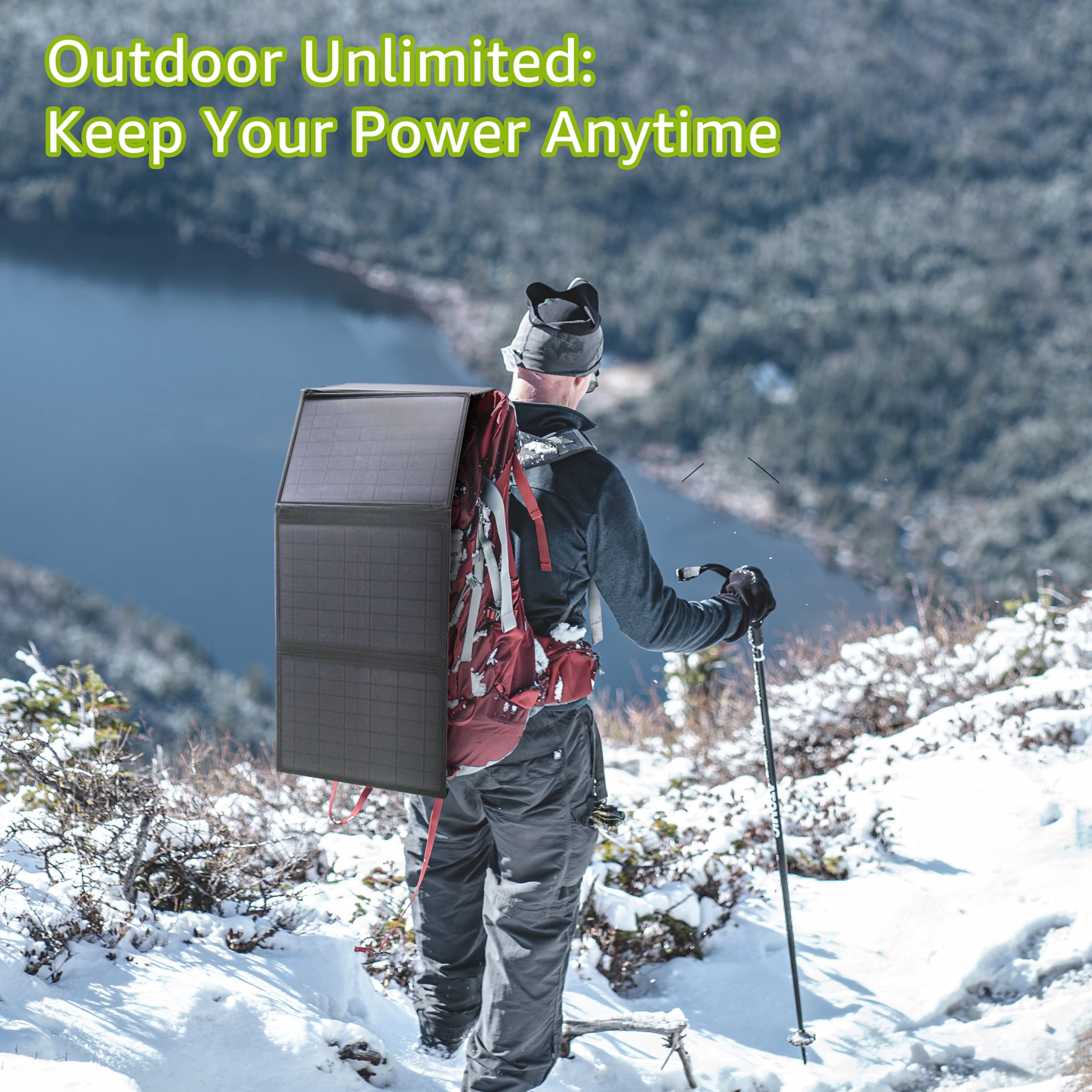 ZeroKor panel set up beside a tent showing outdoor charging convenience on trips